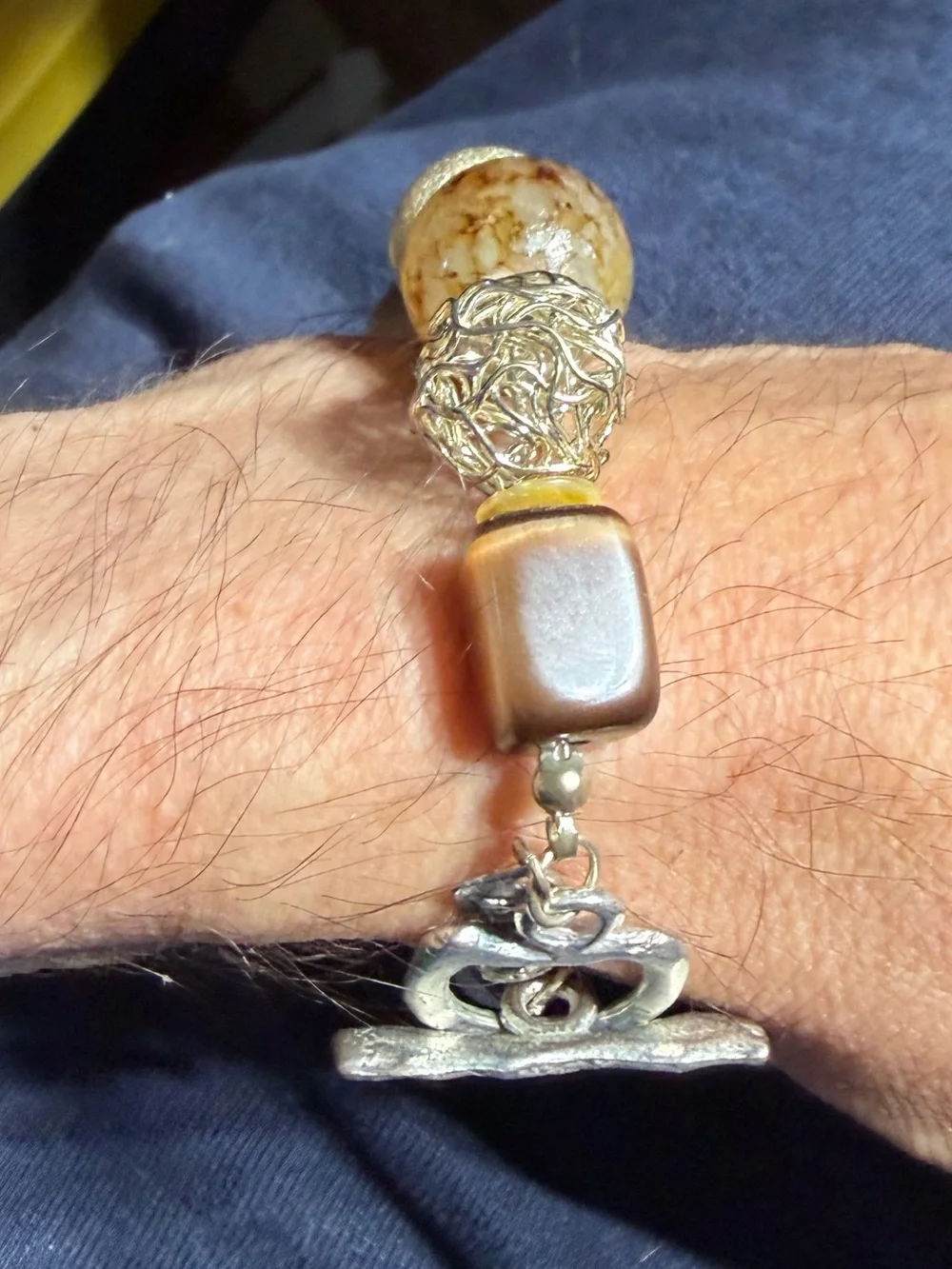Vintage Anatee WEarth-Tone Beaded Bracelet with Gold Accents
